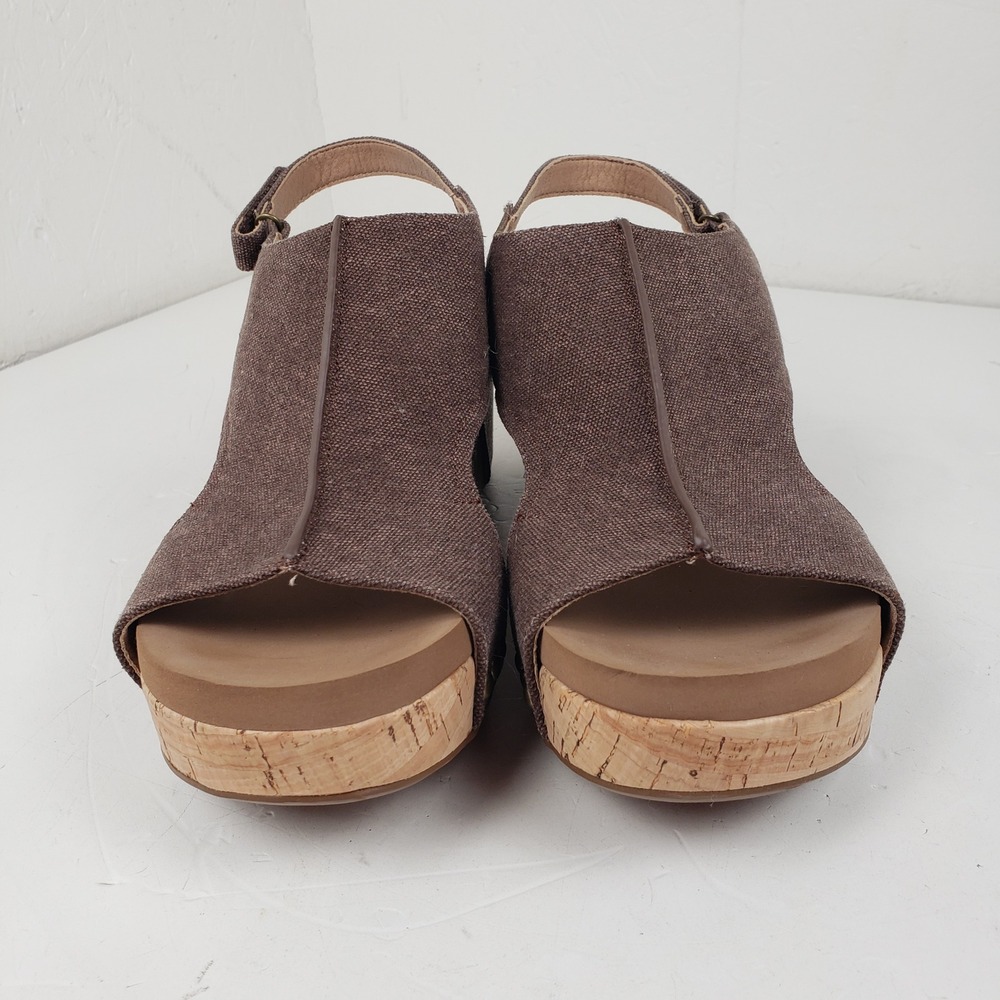 Corkys Carley Brown Canvas Wedge Sandals Slingback Platform Studded Womens 11 - Picture 6 of 10